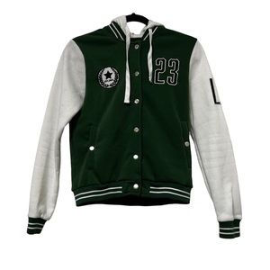 Miss Selfie Varsity Jacket with Hoodie Green White Girls Youth Size Small